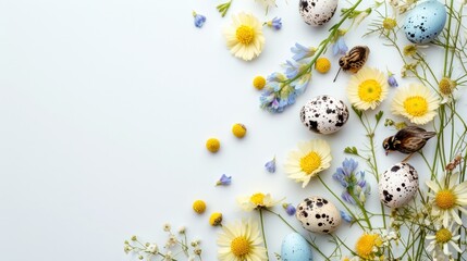 easter eggs in nest on background, top view card with copy of place for text, easter design,Festive holiday, web posters, flyers, modern brochures, greet cards, cover. easter background, Generate AI