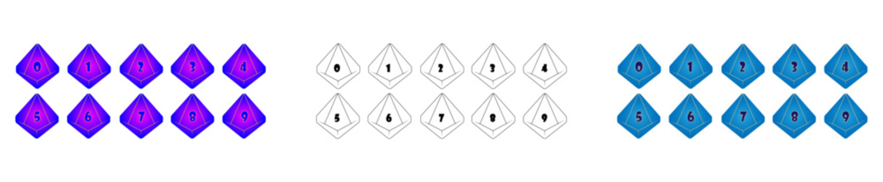 D10 Dice Icon for Boardgame. Line and gradient style. 