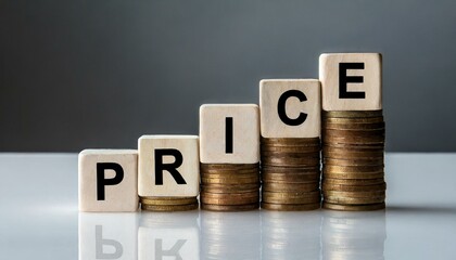 word on wooden blocks.The word "Price" displayed on wooden cube letter blocks against a clean white background, conveying a simple and impactful business concept. 