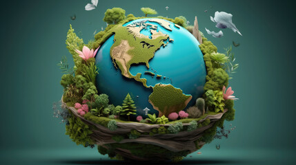 globe earth World environment day, earth day, save earth and eco concept. Concept of handmade globe on pastel background.