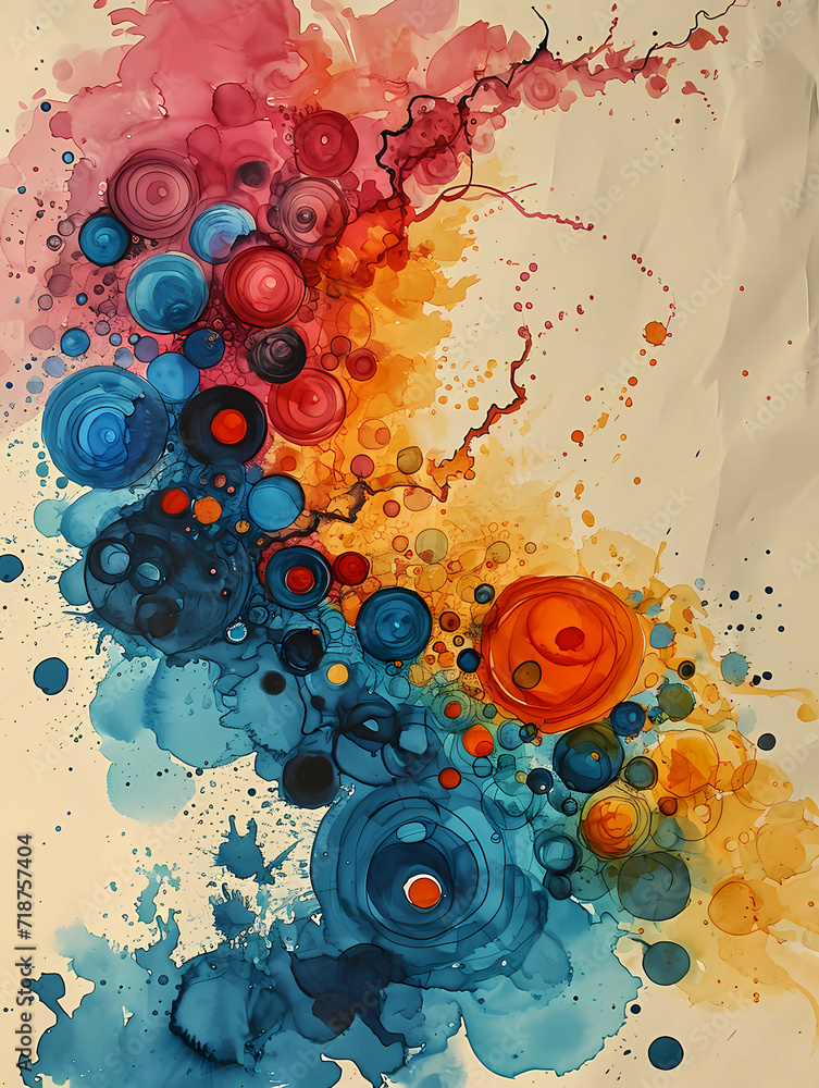 Poster abstract art of curved lines, a colorful art with circles and lines