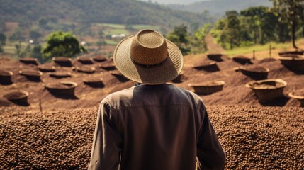Ethiopian farmer dry coffee arabica coffee beans - obrazy, fototapety, plakaty