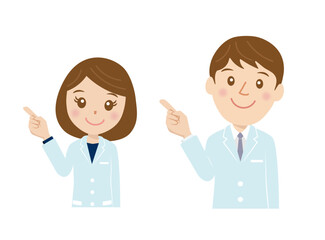 医者、研究者、男性、女性、指差し、ベクター