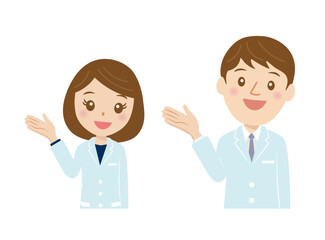 医者、研究者、男性、女性、かわいい、ベクター