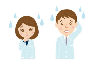 医者、研究者、男性、女性、困った、ベクター