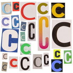Letter C cut out from newspapers