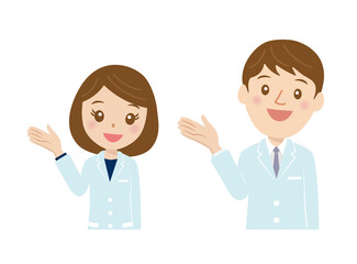 医者、研究者、男性、女性、かわいい、ベクター