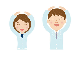 医者、研究者、男性、女性、OK、まる、ベクター