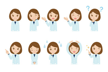 医者、研究者、女性、表情、セット、ベクター