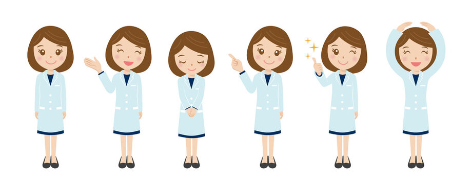 医者、研究者、女性、表情、セット、ベクター