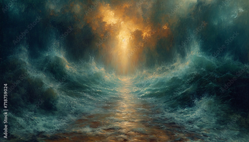 Poster glowing waves in the ocean generative ai