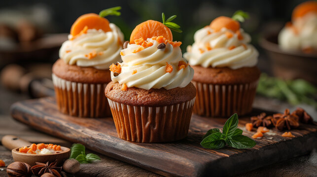 Carrot cupcakes easter recipe professional food photo warm light colors