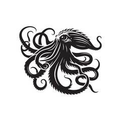 Inky Shadows Below: Kraken Silhouettes Descending into the Deep, a Spectacle of Aquatic Enigma - Kraken Illustration - Sea Monster Vector Illustration - Kraken Vector
