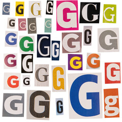 Letter G cut out from newspapers