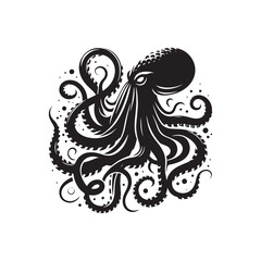 Majestic Depths Unleashed: A Gallery of Kraken Silhouettes Emanating Oceanic Grandeur - Kraken Illustration - Sea Monster Vector Illustration - Kraken Vector
