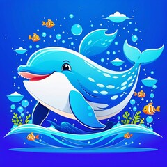 Obraz premium cute whale cartoon vector illustration, Generated AI