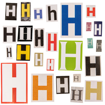 Letter H cut out from newspapers