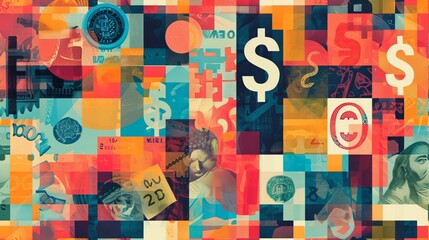 colorful seamless pattern with currencies - obrazy, fototapety, plakaty