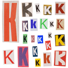 Letter K cut out from newspapers