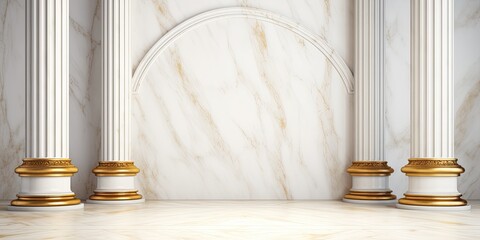 Illustration of Luxurious Classic and Modern Columns with Golden and White Marble Background.