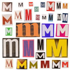 Letter M cut out from newspapers