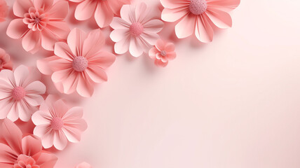 womens day background with pink flower with wide copy space for text