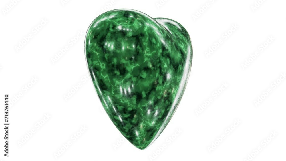 Poster realistic seamless looping animation of the spinning green marble or stone heart rendered in uhd wit