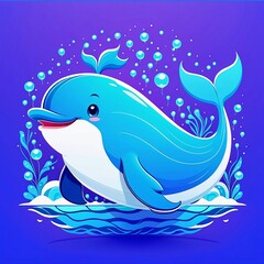Obraz premium cute whale cartoon vector illustration, Generated AI