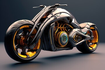 3D rendering of a sport bike on a dark background with red lights Ai generated