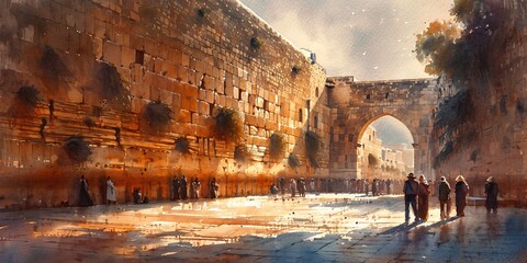 Obraz premium A Walk Through History: The Ancient City of Jerusalem Generative AI