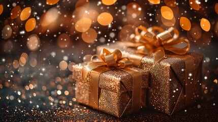 Golden Gift Wrapped in Sparkling Glitter: A Gift for the Holidays Generative AI