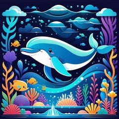 cute whale cartoon vector illustration, Generated AI