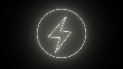 Glowing neon white color battery charging power symbol . Lightning bolt sign in the circle. Glowing neon and vector illustration.
