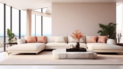 modern living room with vase and sofas