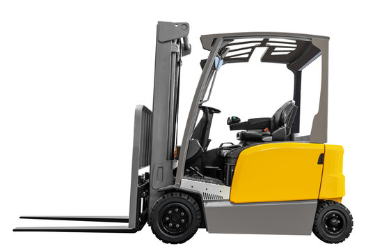 Side view yellow electric forklift