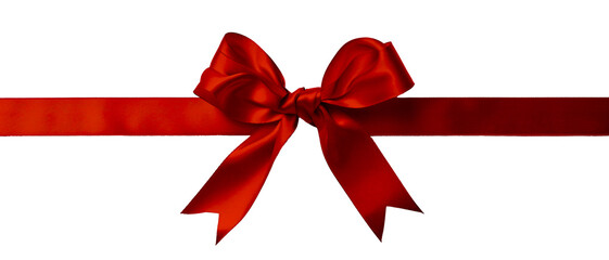 Red bow and ribbon isolated on white and transparent background.