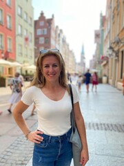 woman walking on the street in the city