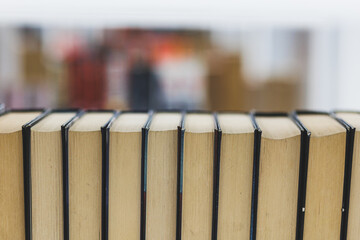 Close-up of the Books on the bookshelf in public library