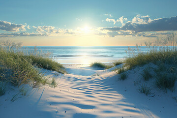 Summer beach  with blue background