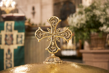 Cruz, ceremonia, religioso, silencio, orar, símbolo, macro, dorada