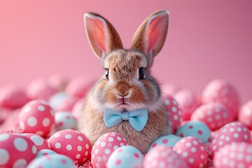 Fototapeta na wymiar Bunny Bowtie: A Cute and Creative Easter Theme Generative AI