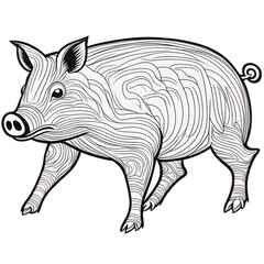 Hog Coloring Book Page Illustration Art On Transparent Background Generative AI.