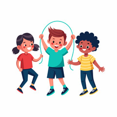 Children playing jump rope. Flat graphic vector illustration.