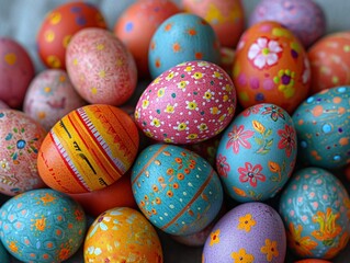 Fototapeta na wymiar Colorful Easter Eggs: A Festive Display for Spring Generative AI