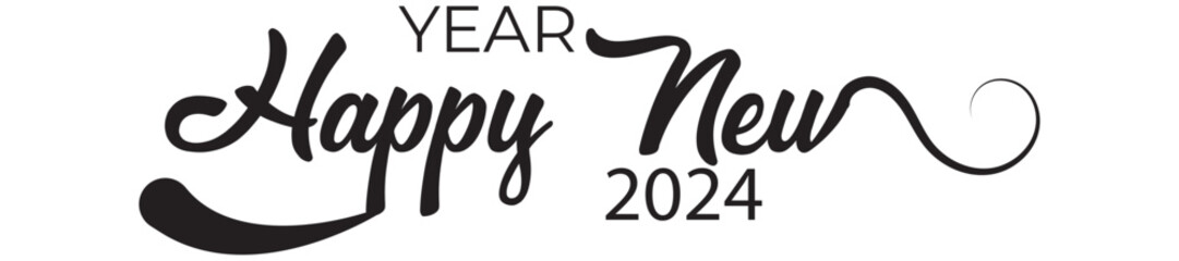 HAPPY NEW YEAR 2024 black vector brush calligraphy banner with swashes on white background