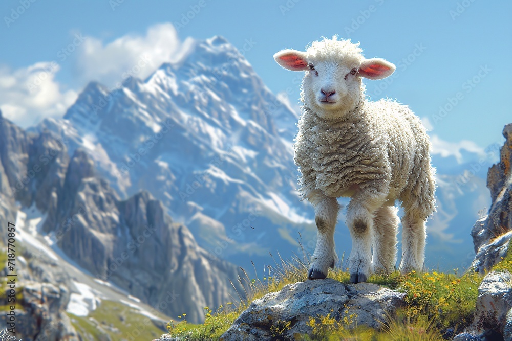 Poster sheep in the mountains: a catchy, optimized adobe stock title for a stunning image generative ai