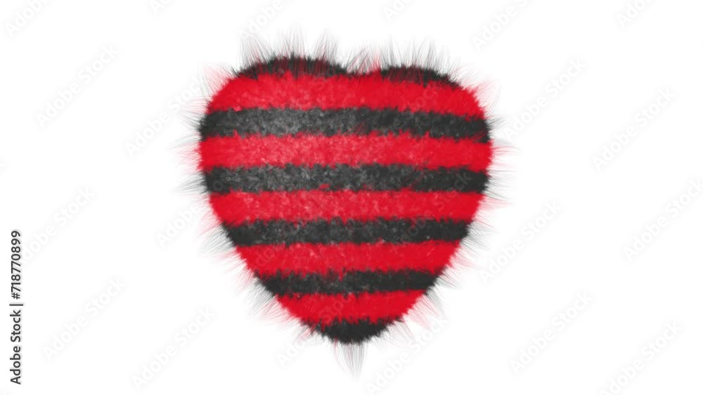 Aufkleber realistic looping 3d animation of the fluffy red and black striped fluffy heart rendered in uhd with
