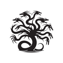 Mythical Hydra: Silhouettes that Captivate the Imagination with the Legendary Beast of the Deep - Hydra Illustration - Sea Monster Illustration - Hydra Vector
