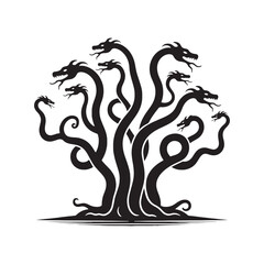 Mythos Unveiled: Hydra Silhouettes Illuminating the Mysteries of Legendary Sea Monsters - Hydra Illustration - Sea Monster Illustration - Hydra Vector
