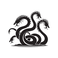 Serpentine Silhouettes: Hydra Silhouette Set Evoking the Majestic and Mysterious Depths of the Ocean - Hydra Illustration - Sea Monster Illustration - Hydra Vector
